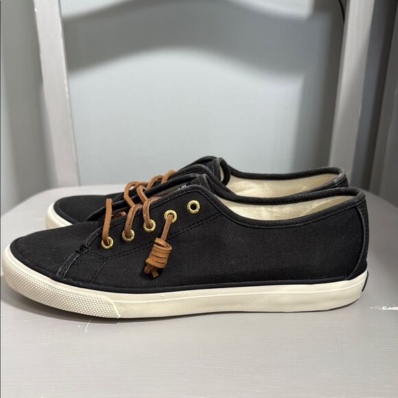 Sperry Women's Black Canvas and Leather shoe string Boat Sneakers - Picture 4 of 10